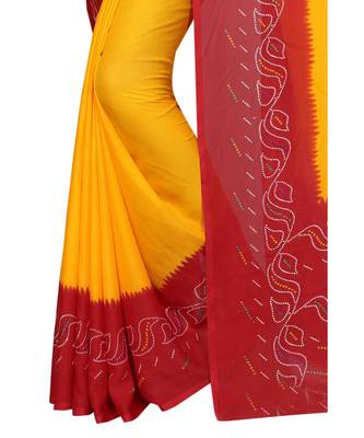 Yellow printed Georgette saree with blouse 3