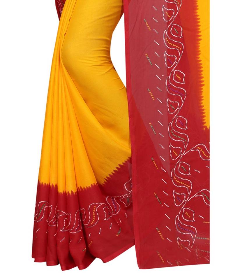 Yellow printed Georgette saree with blouse