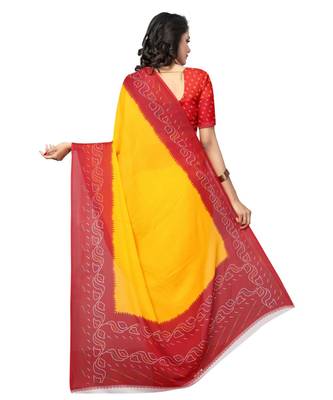 Yellow printed Georgette saree with blouse 4