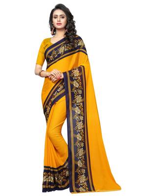 Yellow printed Georgette saree with blouse 1