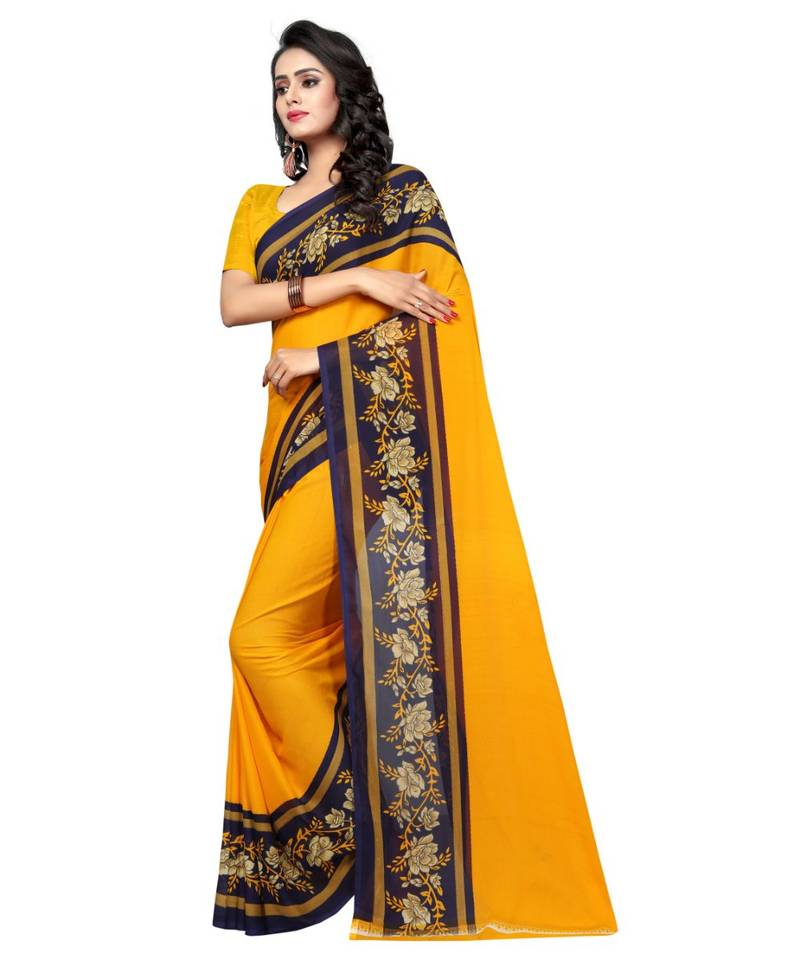 Yellow printed Georgette saree with blouse