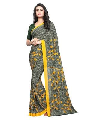 Yellow printed Georgette saree with blouse 1