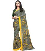 Yellow printed Georgette saree with blouse