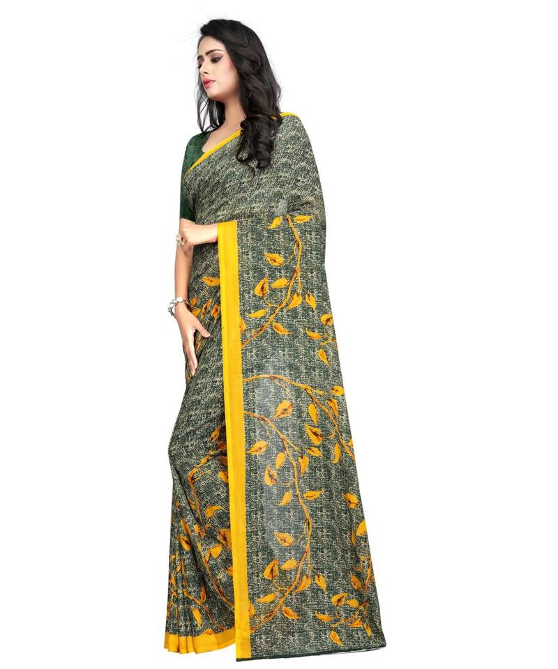 Yellow printed Georgette saree with blouse