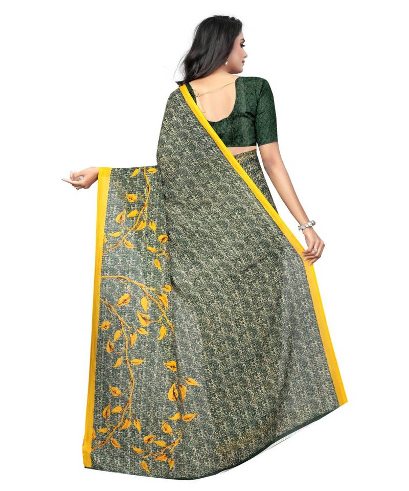 Yellow printed Georgette saree with blouse