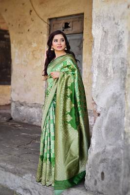 Green color  Banarasi silk saree 1
