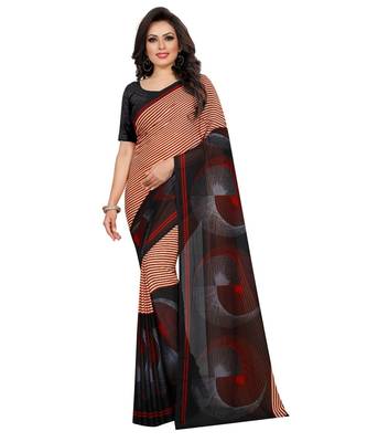 Red printed Georgette saree with blouse 1