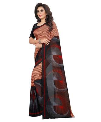 Red printed Georgette saree with blouse 2