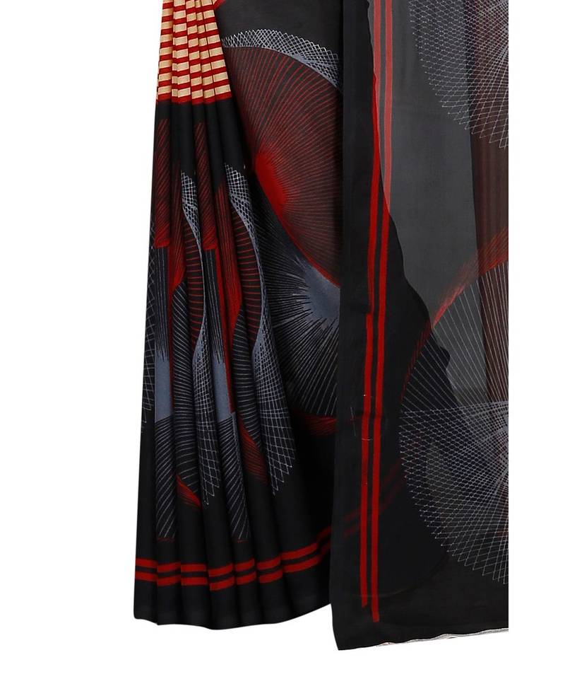 Red printed Georgette saree with blouse