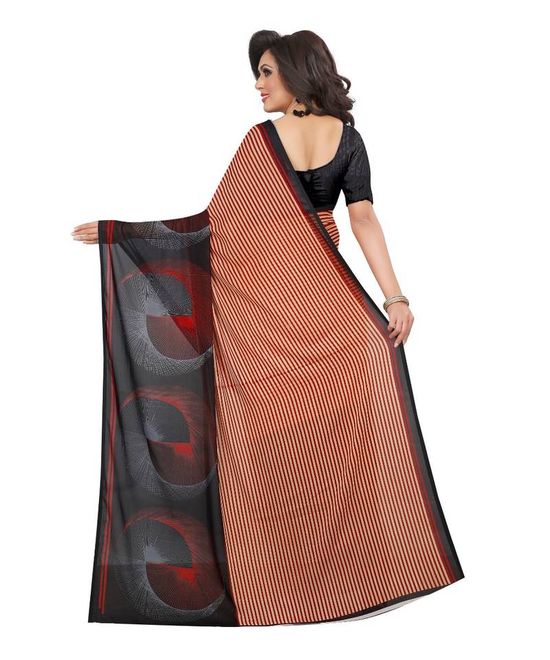 Red printed Georgette saree with blouse