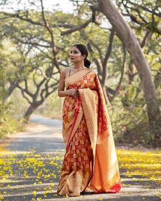 Orange color Banarasi Silk Saree 1