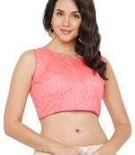 Women's Light Pink Cotton Silk Readymade Saree Blouse
