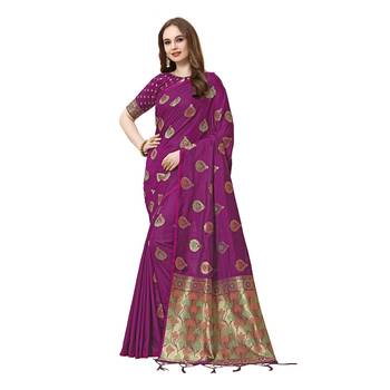 Purple woven cotton silk saree with blouse 1