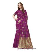 Purple woven cotton silk saree with blouse