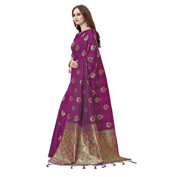 Purple woven cotton silk saree with blouse 2