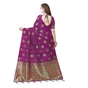 Purple woven cotton silk saree with blouse 3