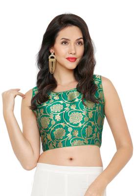 Women'S Green Cotton Silk Readymade Saree Blouse 1