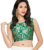 Women'S Green Cotton Silk Readymade Saree Blouse