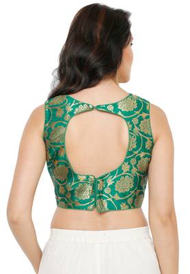 Women'S Green Cotton Silk Readymade Saree Blouse 2