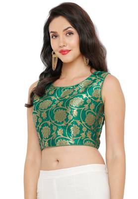 Women'S Green Cotton Silk Readymade Saree Blouse 3
