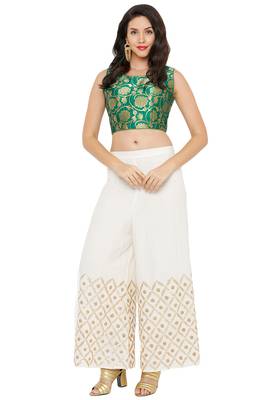 Women'S Green Cotton Silk Readymade Saree Blouse 4
