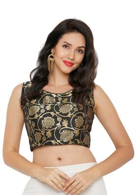 Women's Black Cotton Silk Readymade Saree Blouse 1