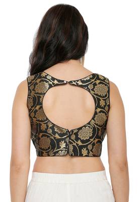 Women's Black Cotton Silk Readymade Saree Blouse 2