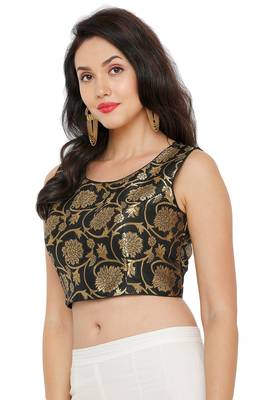 Women's Black Cotton Silk Readymade Saree Blouse 3