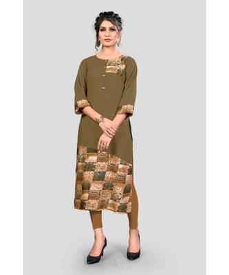 Mehendi Green Color Printed Rayon Straight Kurti 1