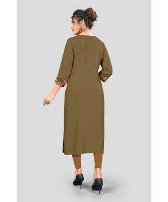 Mehendi Green Color Printed Rayon Straight Kurti 2