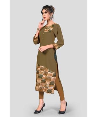Mehendi Green Color Printed Rayon Straight Kurti 3