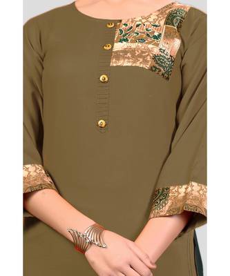 Mehendi Green Color Printed Rayon Straight Kurti 4