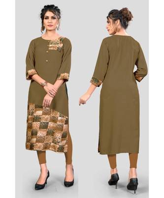 Mehendi Green Color Printed Rayon Straight Kurti 5