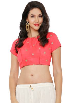 Women's Peach Cotton Silk Readymade Saree Blouse 1
