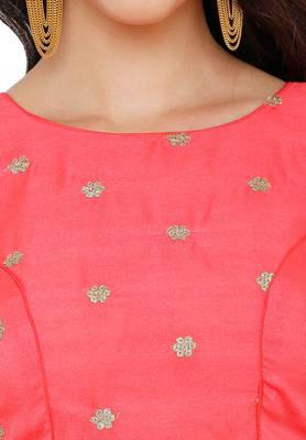 Women's Peach Cotton Silk Readymade Saree Blouse 5