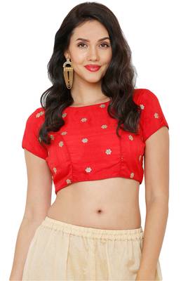 Women's Red Cotton Silk Readymade Saree Blouse 1