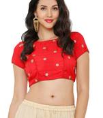 Women's Red Cotton Silk Readymade Saree Blouse