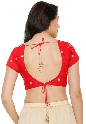 Women's Red Cotton Silk Readymade Saree Blouse 2