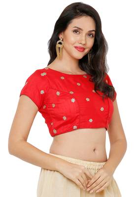 Women's Red Cotton Silk Readymade Saree Blouse 3