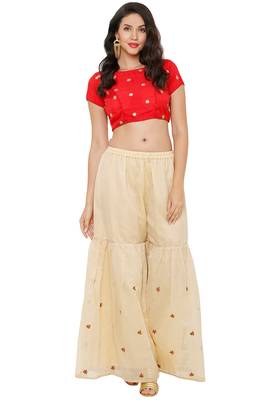 Women's Red Cotton Silk Readymade Saree Blouse 4