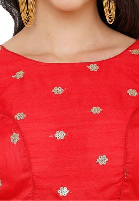 Women's Red Cotton Silk Readymade Saree Blouse 5