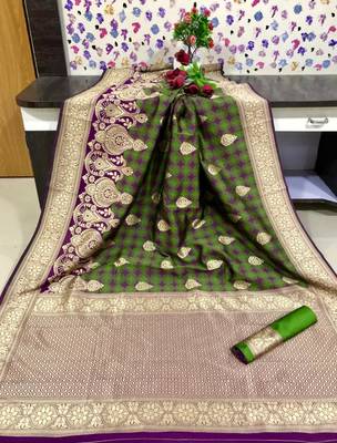 Green color Banarasi silk saree 1