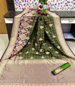 Green color Banarasi silk saree