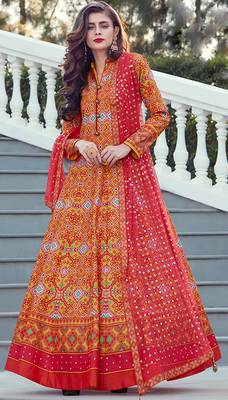 Partywear Designer Orange Heavy Soft Killer Silk Salwar Suit 1