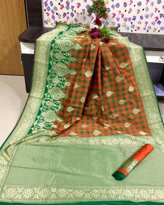 Orange Soft Banarasi Silk Saree 1