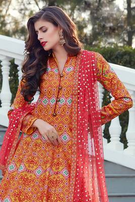 Partywear Designer Orange Heavy Soft Killer Silk Salwar Suit 2