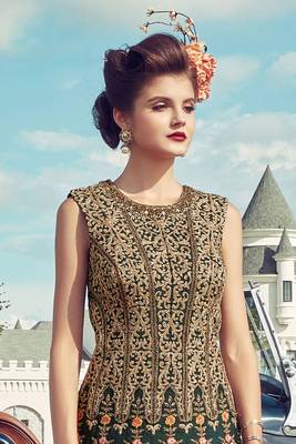 Partywear Designer Golden Green Heavy Soft Banglori Silk Partywear Suit 2
