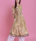 Olive Green Jaipur Printed Cotton Embroidered A-Line Long Kurta
