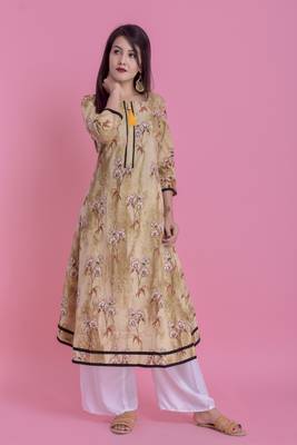 Olive Green Jaipur Printed Cotton Embroidered A-Line Long Kurta 3
