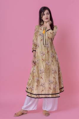 Olive Green Jaipur Printed Cotton Embroidered A-Line Long Kurta 4
